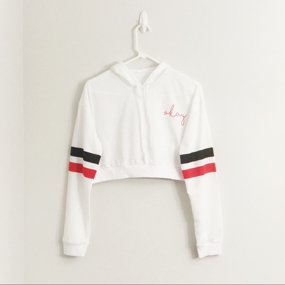 Tops - 3/$25!! ❤️Red and Blue “Okay” Cropped Hoodie